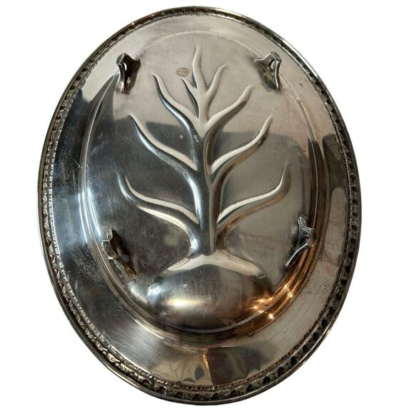 Vintage Large Footed Silver Meat Tray with Tree Well Has Some Wear - Picture 7 of 13